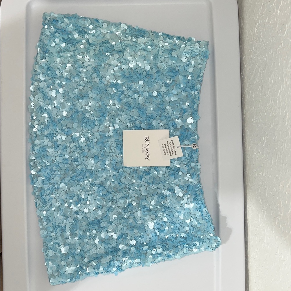 Light Blue Floral Sequin Mini Skirt - Women's - Picture 12 of 12